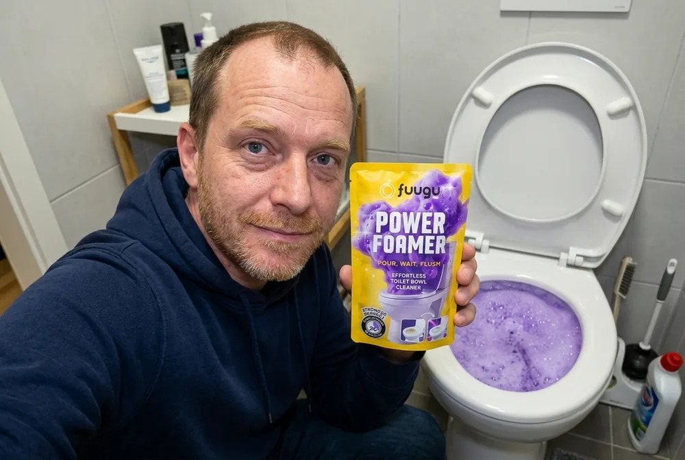 Andreas K. mit Fuugu Rifon Murmu und schäumender Toilette