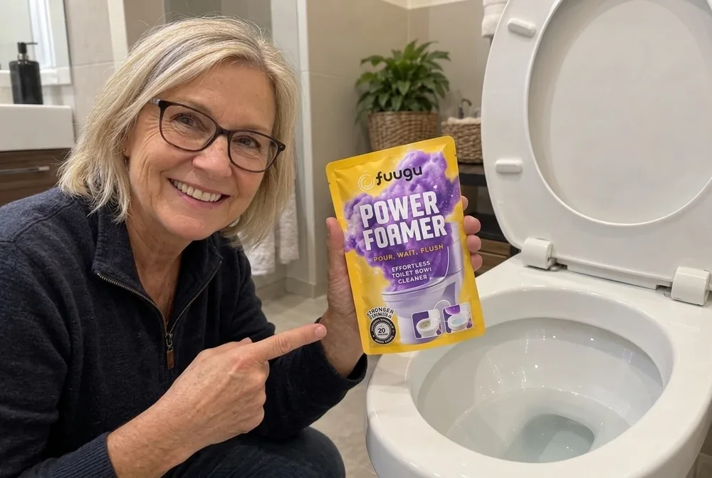 Edith D. mit Fuugu Rifon Murmu neben der Toilette